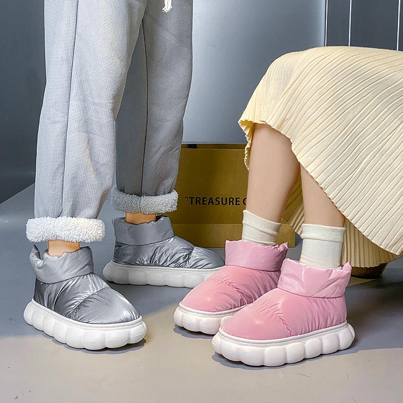 Fashion Warm Ankle Boots Winter Women and men Bow Warmth Plush Bow Cotton Shoes 2024 New Waterproof Down Cloth Short Barrel Snow Boots
