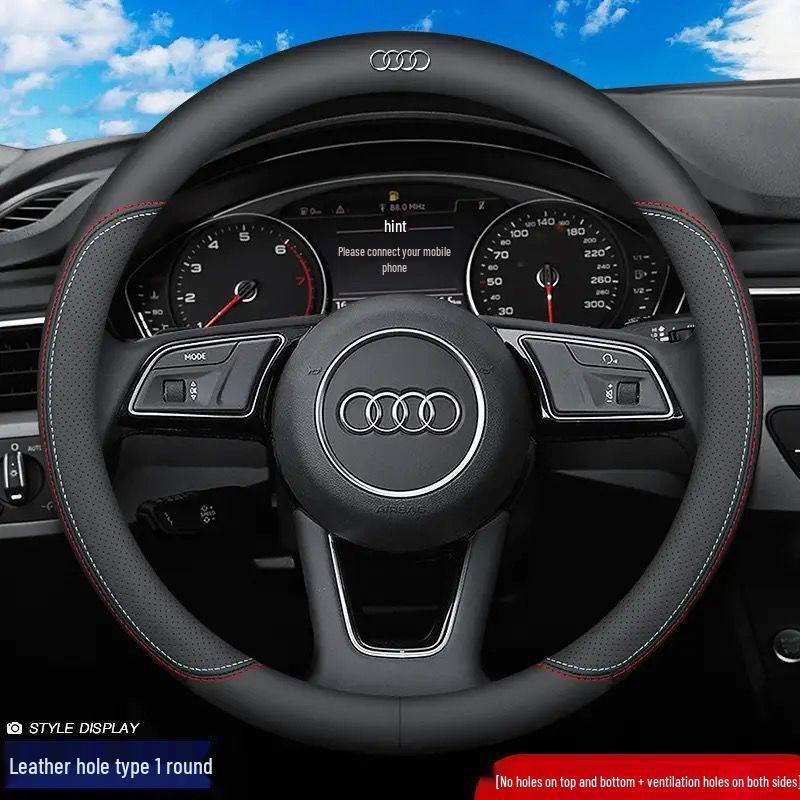 Genuine Leather Ultra-thin Breathable Anti-slip Steering Wheel Cover for All Seasons
