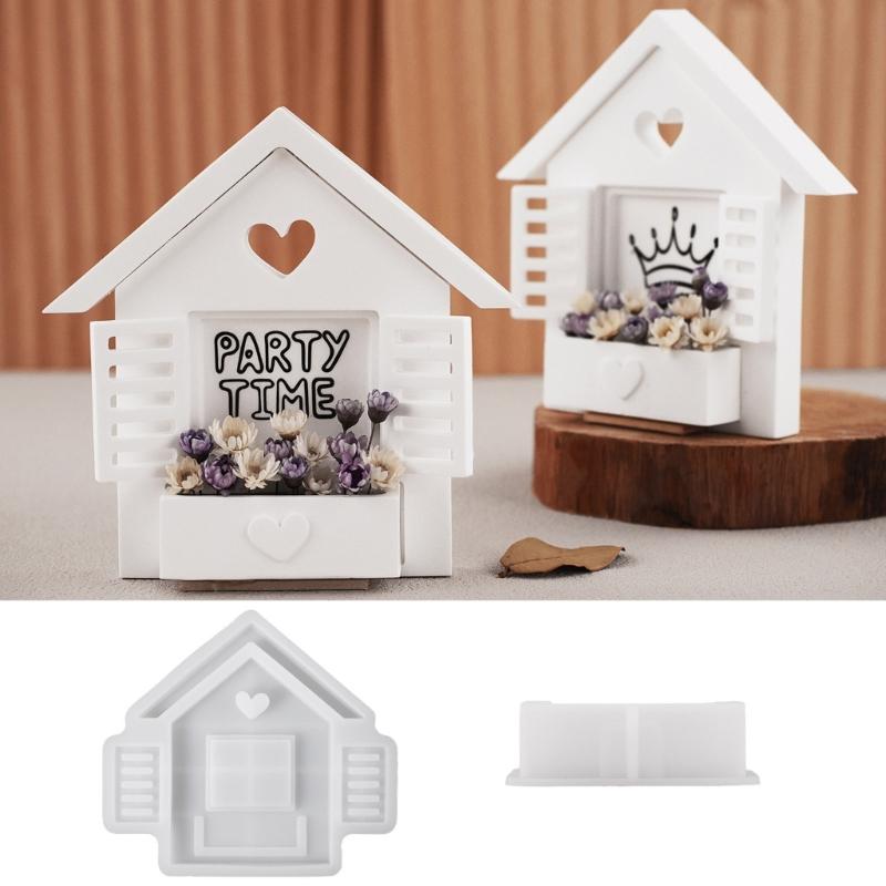 Creative House Balcony Window Heart Silicone Mold for Flower Pots Resin Jewelry Crafting Decorative Gardening Gift