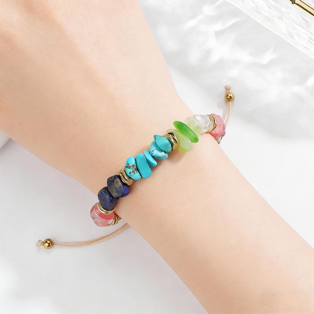 Natural Crystal Bracelet, Dopamine, Casual, Crushed Stone, Woven Bracelet, Adjustable, Jewelry, Accessories