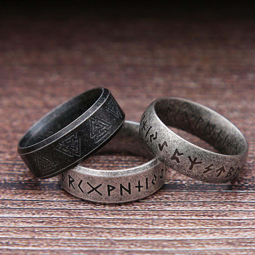 Fashion Retro Rune Ring for Men Women 316L Stainless Steel Odin Letter Rings Couple Simple Amulet Jewelry Gifts