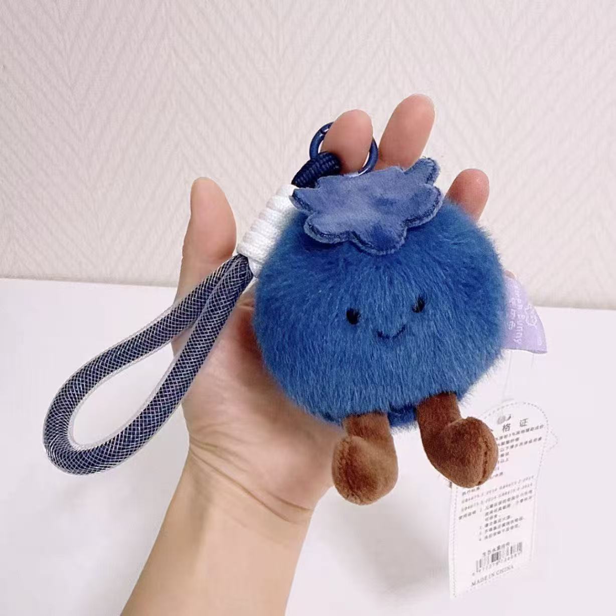 Blauwe Bessen Pluche Speelgoed Nieuwe Sleutelhangers Ornament Tas Hanger Schattig Fruit Accessoire Cadeau voor Vriend Tas Bedeltje blue