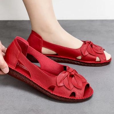 Sandali da Donna Estate Pelle PU Traspirante Comfort Ballerine da Donna Rosse Slip-on Suola Morbida Scarpe da Mamma Moda Sandalias De Mujer