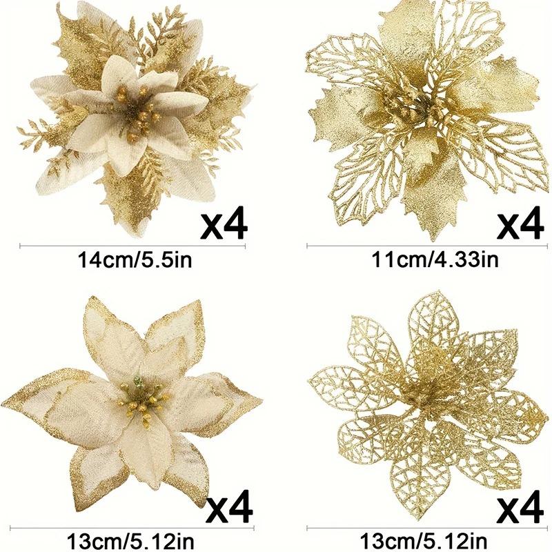 8/16Pcs Christmas Decorations Glitter Artifical Flowers Christmas Tree Pendant Ornaments for Home Decor Xmas New Year Accessory
