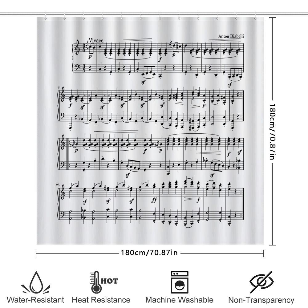 Music Shower Curtain Vintage Sheet Music Decor Bathroom Curtain Waterproof Classical Musician Gift Backdrop