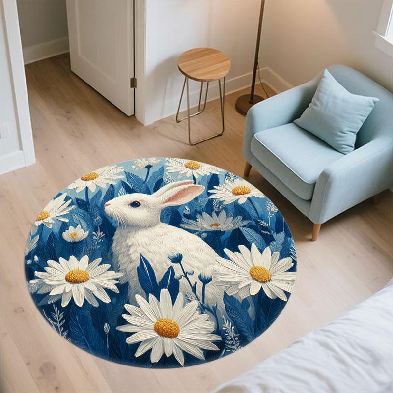 Cartoon Bunnies pattern round rug,Carpet Rug for Living Room Bedroom Playroom ,Non-slip Floor Mat,Holiday Gifts and Birthday Gifts.
