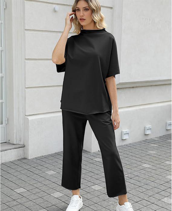 2025 Euro-American Spring/Summer Solid Color Two-Piece: Versatile Wide-Leg Pants & Top Set