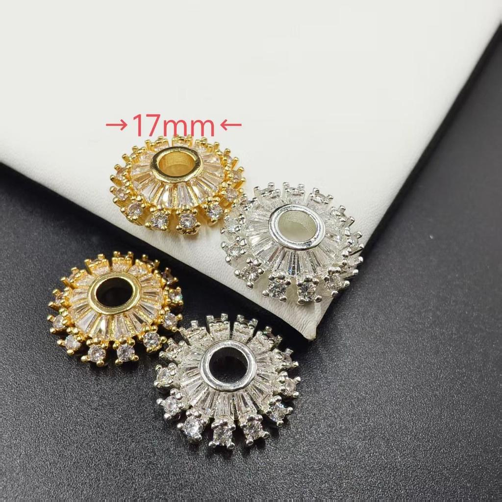 14K Gold Long-Lasting 17mm Full Diamond Zirconia Flower Cap for DIY Jewelry Accessories