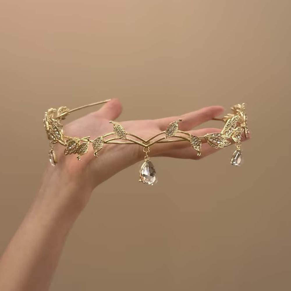 

Exquisite Crystal Forehead Accessory Leaf Design Bride Shiny Hair Hoop Wedding