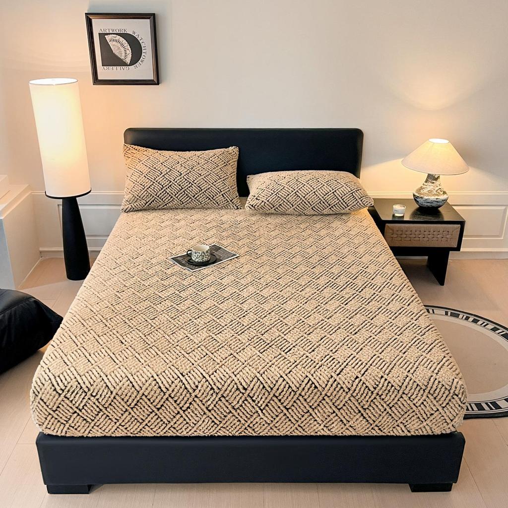 Thick Warm Jacquard Mattress Protector - Solid Color, Full-Coverage for Autumn/Winter