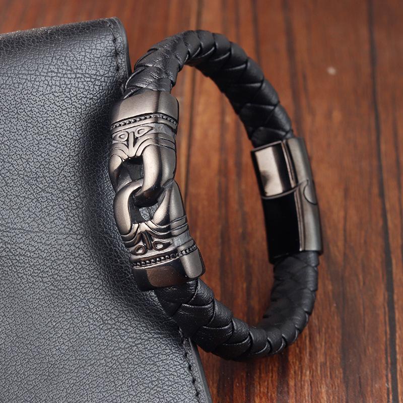 Totem Bracelet Leather Woven Leather, Black Leather Bracelet Bracelet