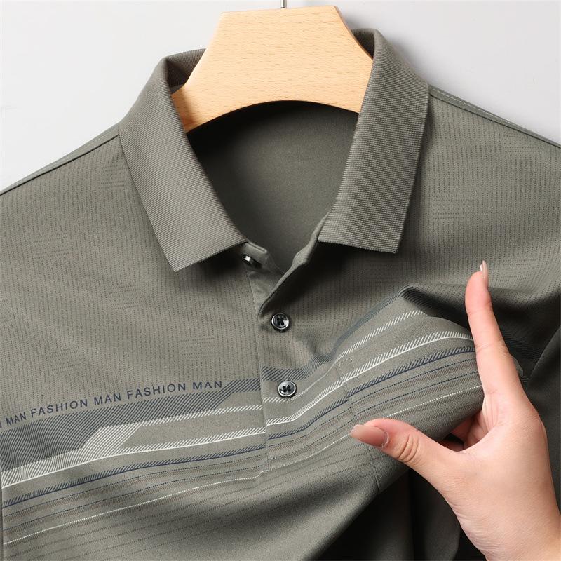 

Мужская футболка-поло с длинным рукавом, футболка высокого класса в стиле business casual, полосатая, с настоящим карманом, отложным воротником M хаки