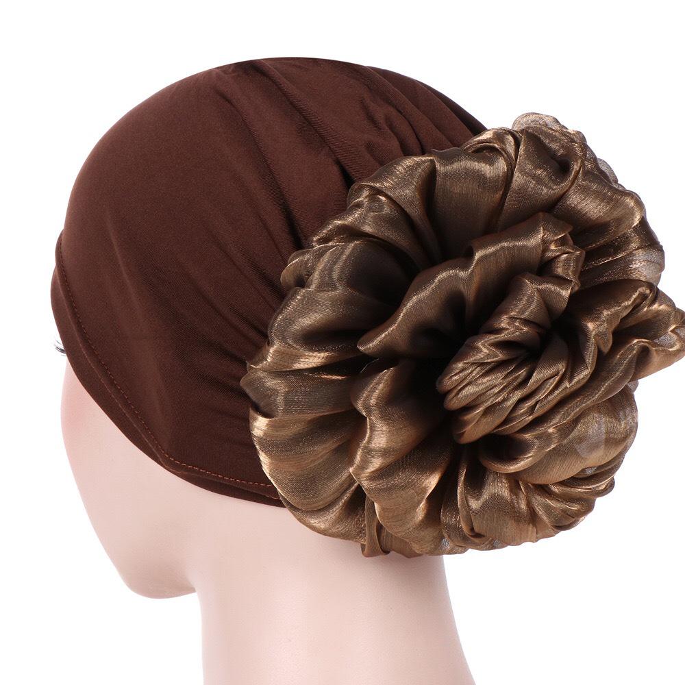 New Muslim Solid Color Milk Silk Flower Hijab Cap