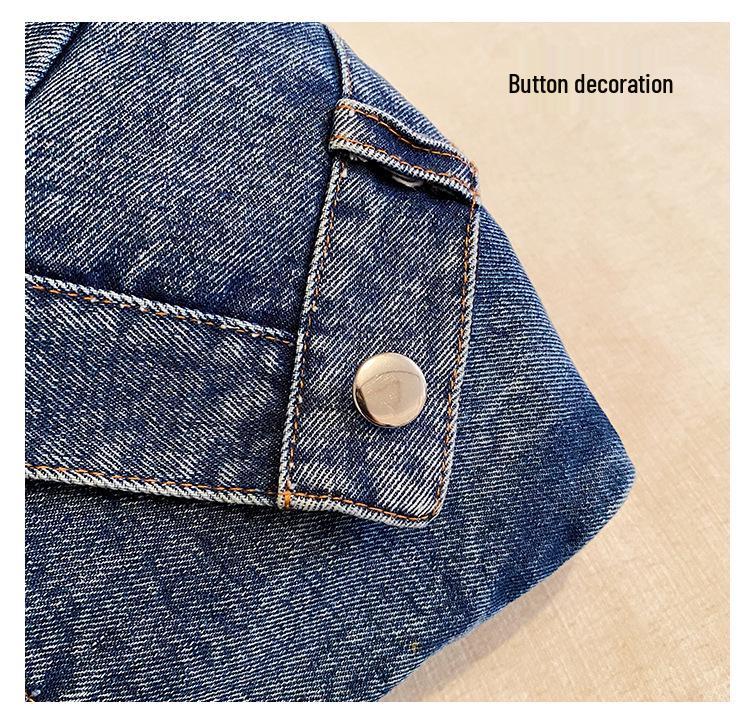 Korean Style Rivet Fashion Denim Shoulder Bag - Trendy Crossbody with Large Capacity for Travel