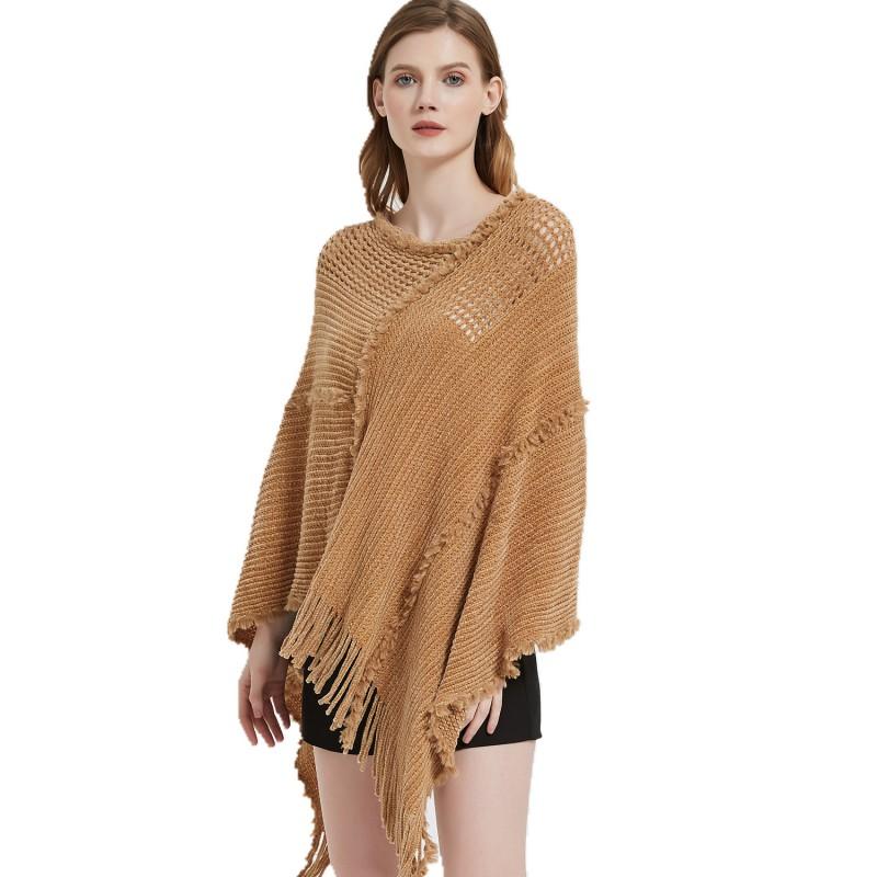 Womens Openwork Knit Poncho Sleeveless Batwing Top Lightweight Warm Shawl Sweater