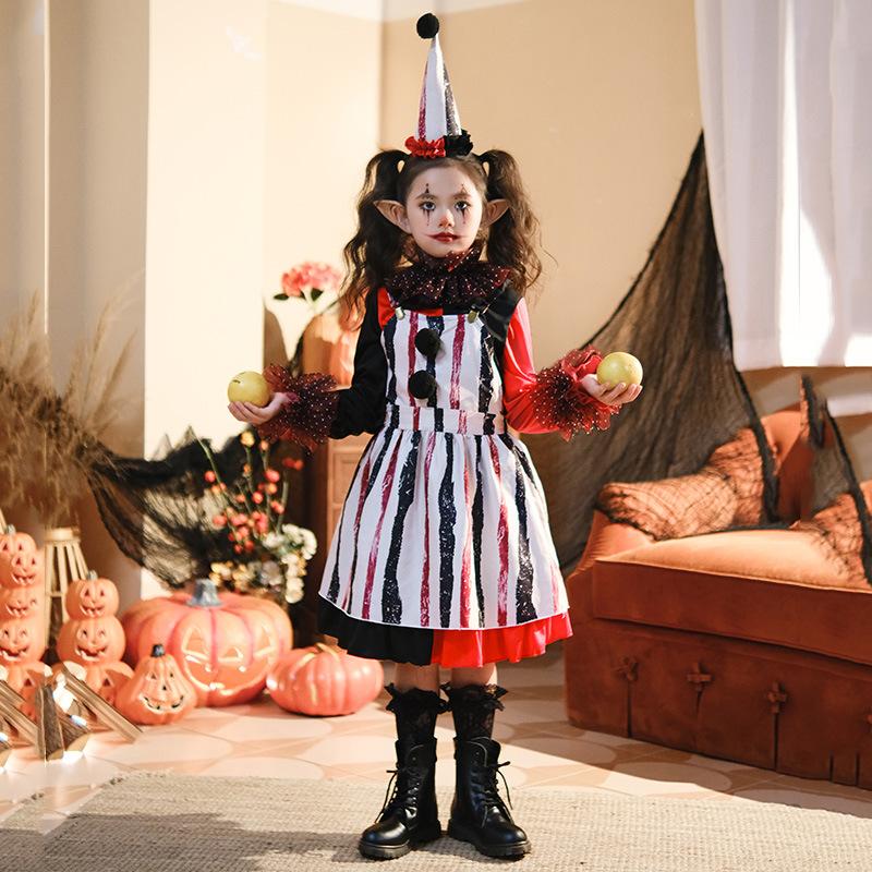 Halloween Barn Klovnekostyme Fest Utkledningskostyme Scene Barn Skrekkshow Kjole