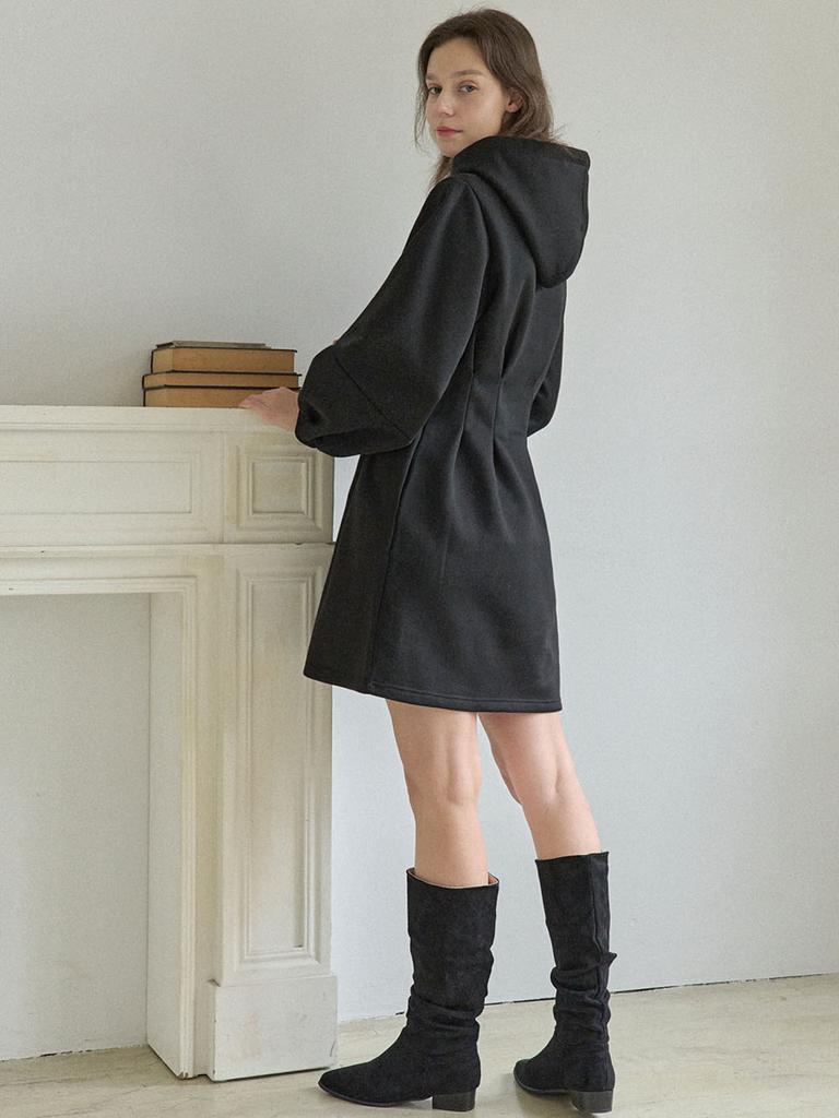 Avang Hood Fit And Flare Mini Dress - Black (Fleece)