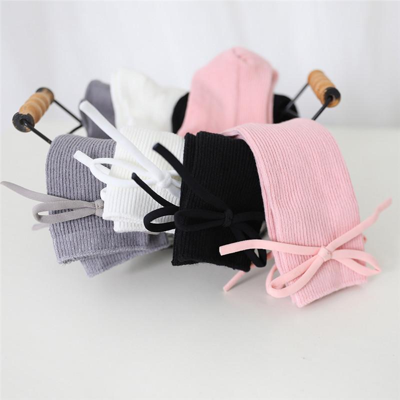 Autumn Kids Knee High Socks Baby Girls Boys Bowknot Flat Long Sock Soft Cotton Solid Children Princess Socken For 0-7 Years