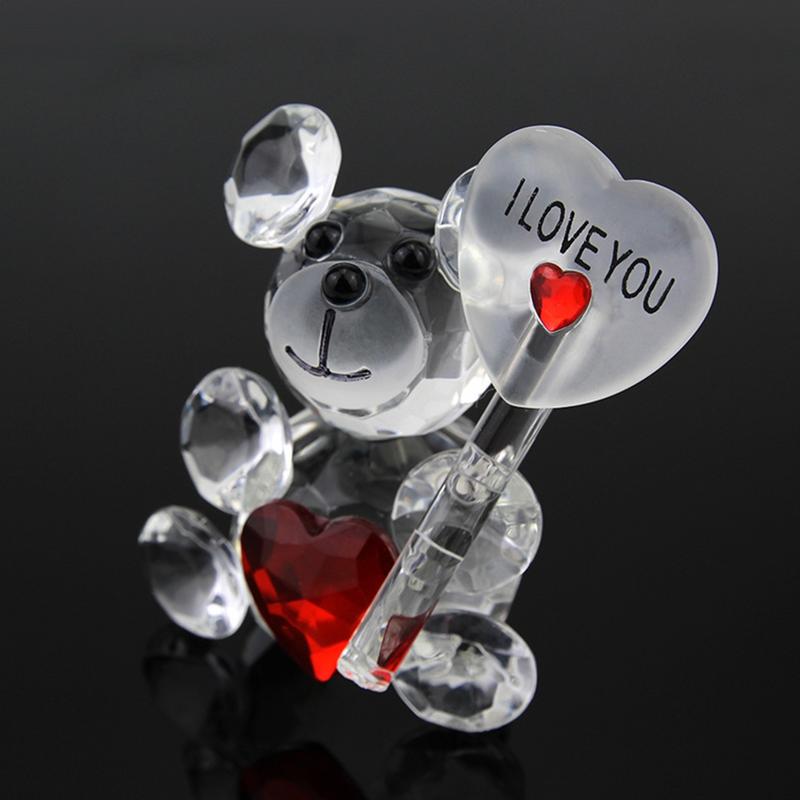 Orsetto di Cristallo Carino con Ornamenti a Forma di Cuore Animali in Miniatura Cartone Animato Regali Romantici San Valentino Decorazioni per Matrimonio