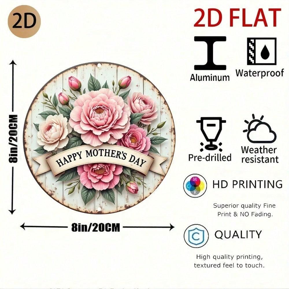 2D Round Aluminum Mother's Day Plaque 7.87" Peony Wall Art Decor