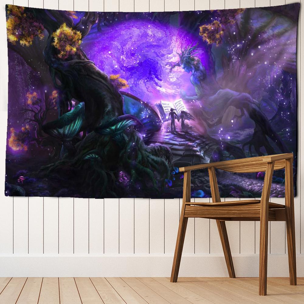 Desen animat psihedelic pădure tapiserie agatat perete boem Kawaii simplu dormitor sufragerie decor fundal pânză