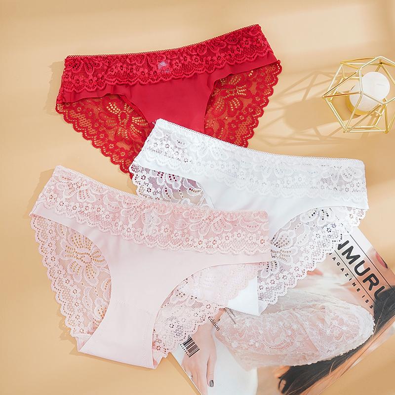 Damskie majtki z kwiatowej koronki, przezroczyste, z ażurową koronką, bezszwowe slipy, seksowna bielizna dla kobiet