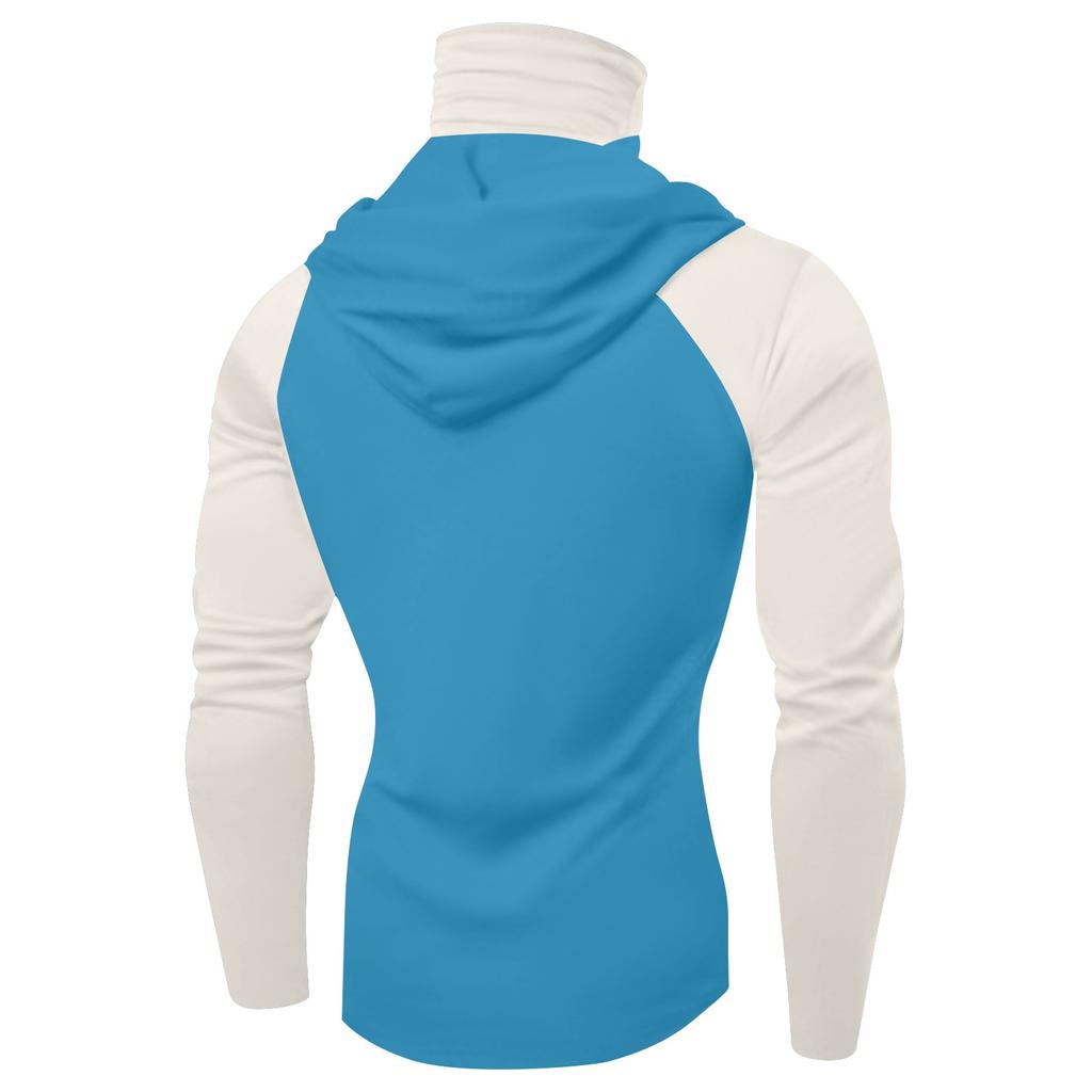 Herren Sommer Farbblock Schnelltrocknendes Langarm-T-Shirt Sonnenschutzkleidung Angeln Fitness Sport Kapuzen-Langarm-Top