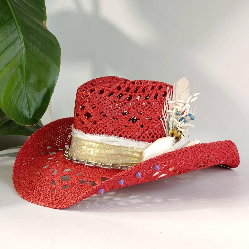 Western Cowboy Embroidered Straw Hat with Accessories Unisex Suitable for Rodeo Performances and Cowgirl Attire Gorro Cowboy