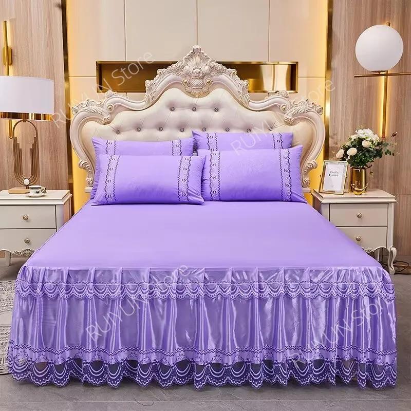 

Элегантная кружевная юбка с рюшами, нескользящий наматрасник, юбка-кровать, постельное белье, покрывало с подсветкой, чехол для кровати, протектор, декор простыни 3pcs Design180x220cm