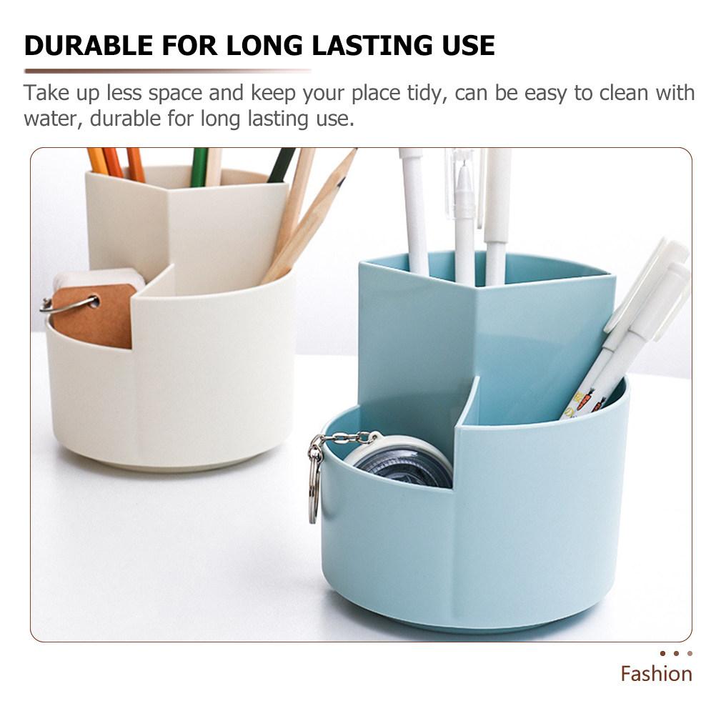 Rotating Base 3-Compartment Pencil Holder for Cosmetics Makeup Brushes Lipstick Storage Desktop Organizing Box Home Office