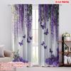 2pcs 2D Flat Printing Window Curtains Purple Flower and Butterfly Digital Printed Polyester Drapes Birthday Party Use for