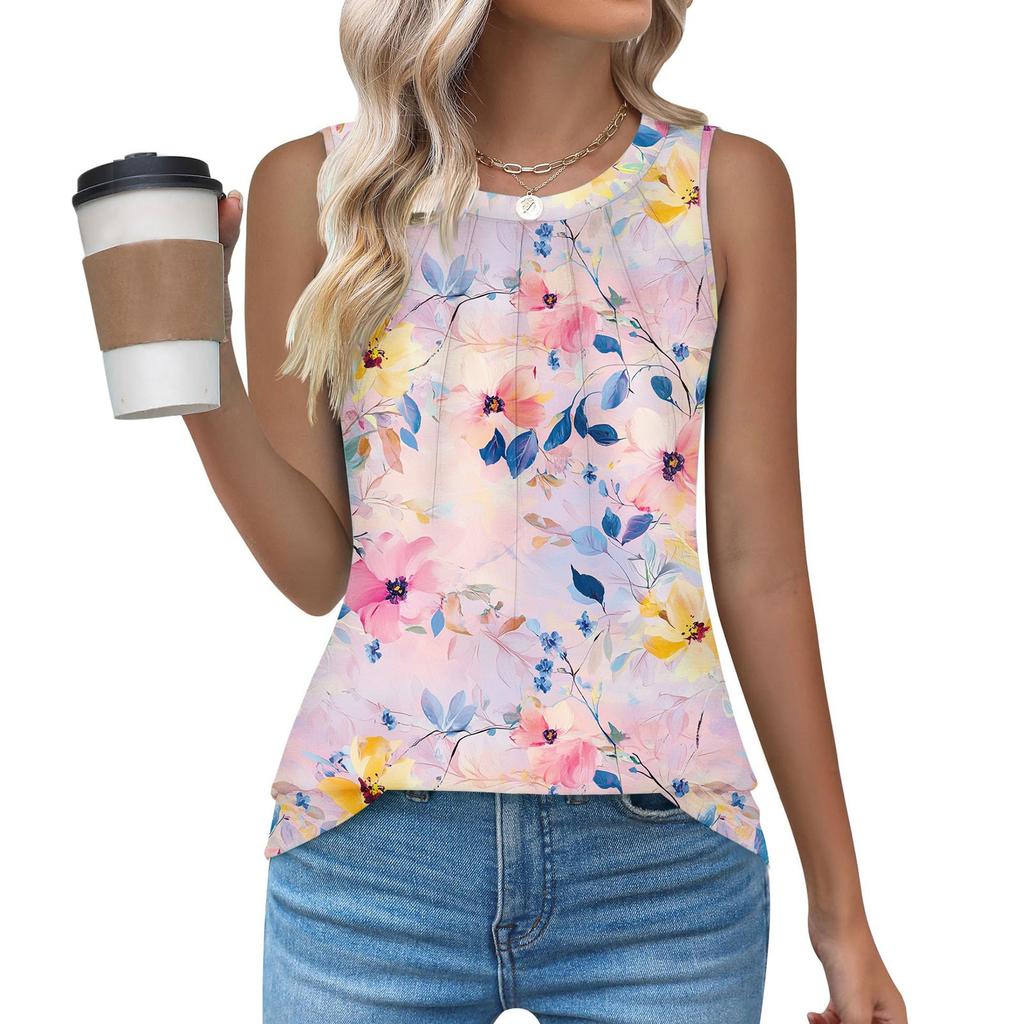 Womens Casual O Neck Loose  Sleeveless Top T-shirt  Summer Tank Tops For Women Tank Camisole Sleeveless Basic Tops