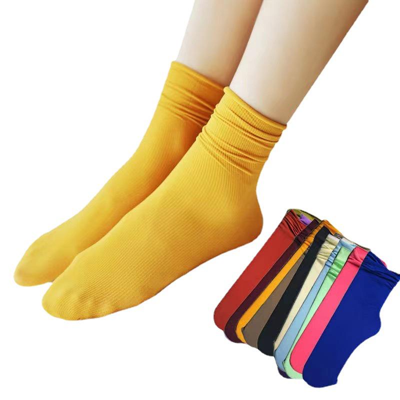 Women's Trendy Mid-Tube Ice Velvet Socks - Solid Colors and Fashionable Curls