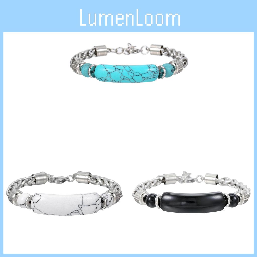 Stainless Steel Mens Hand Chain With Natural Onyx And Turquoise For Gift Giving