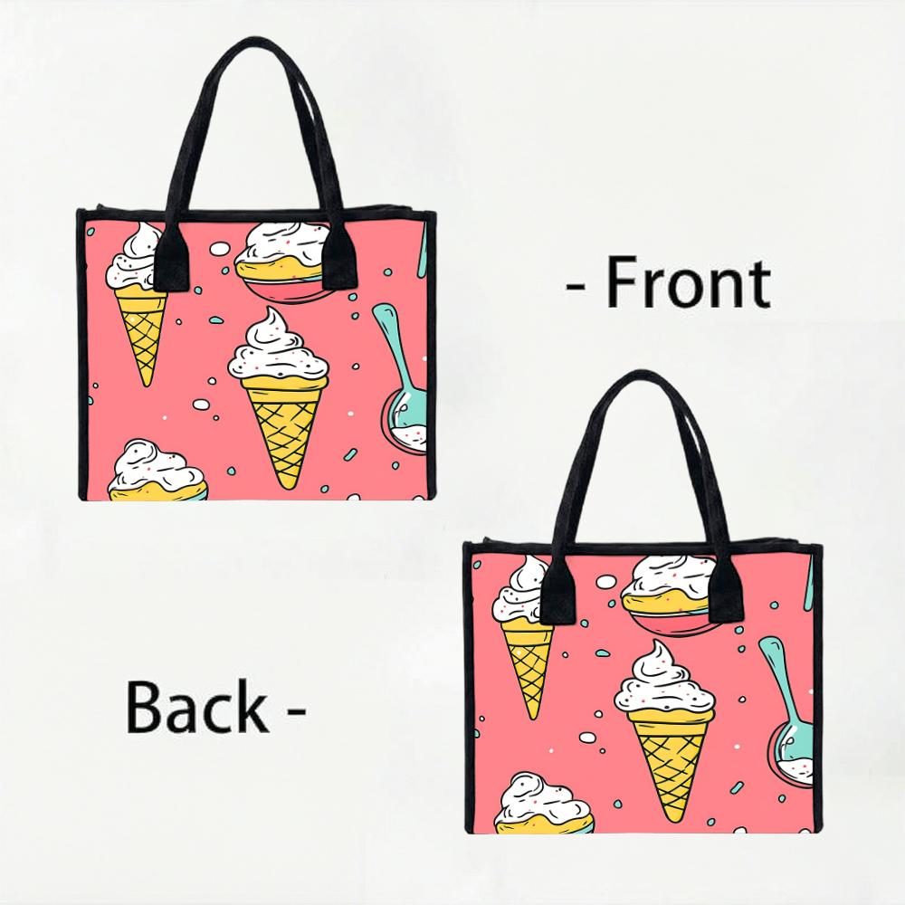 Cute Ice Cream Print Tote Bag Portable Casual Daily Shopping Handbag for Ladies