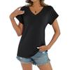 Women's Casual T-shirt Loose Basic V-neck Pleated Short-sleeved Top