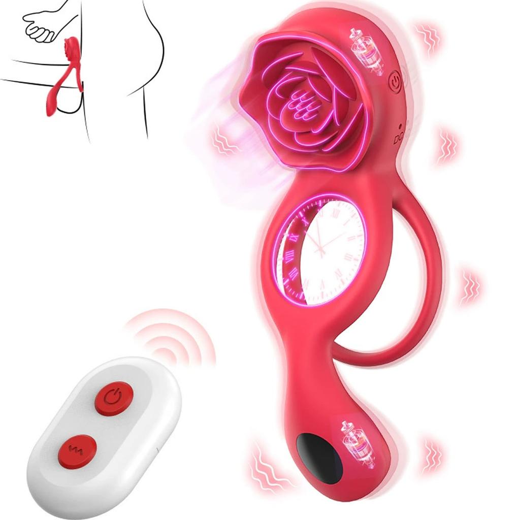 Vibrating Penis Ring Rose Clitoral Stimulator Testicular Massager 9 Vibration Modes Couples Adult Sex Toys Men Women