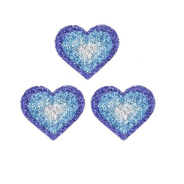 

3 шт. розовые, желтые, синие нашивки со стразами в форме сердца, аппликация, блестящий гладить на блестках, ремонт для одежды, украшения джинсов, 6,8*6,3 см синий