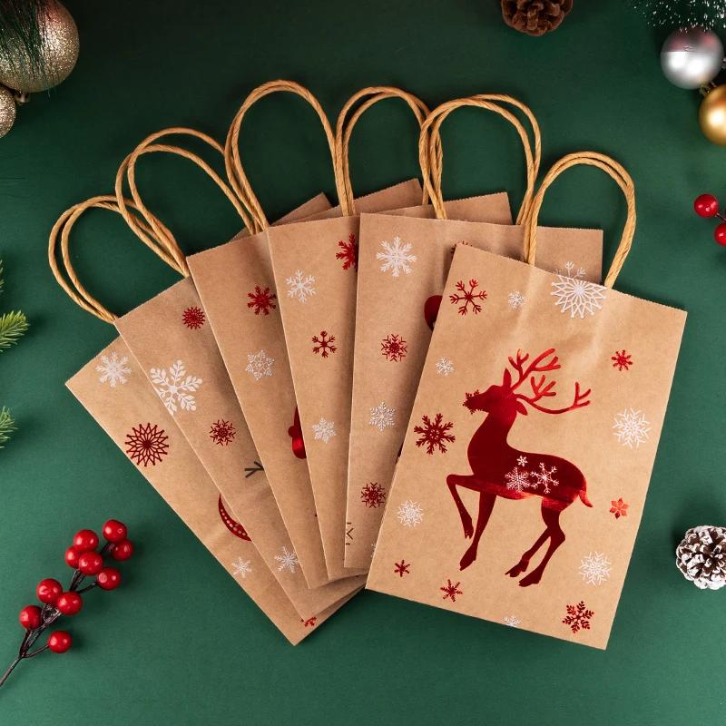 20/1PCS Christmas Kraft Paper Bags Santa Claus Snowman Candy Cookie Packaging Bag Gift Packaging Pouch Party Home Decor Supplies