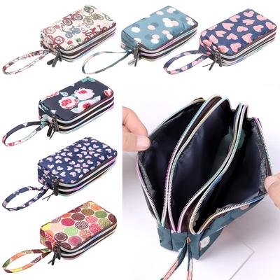 Print Canvas Dreilagige Lange Brieftasche Geldbörse mit größerer Kapazität Tragbare wasserdichte Damenhandtasche Print Canvas Tasche