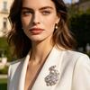 Brooch Pin Anti-Exposure Buckle Peacock Feather Design Pin with Imitation Pearls Cubic Zirconia Suits Coats Sweaters Badge