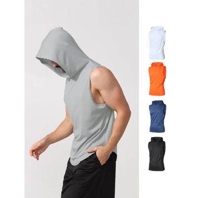 Summer New Men'S Pullover Hooded Pocket Vest Vest Shoulder Sports Sleeveless Shirt