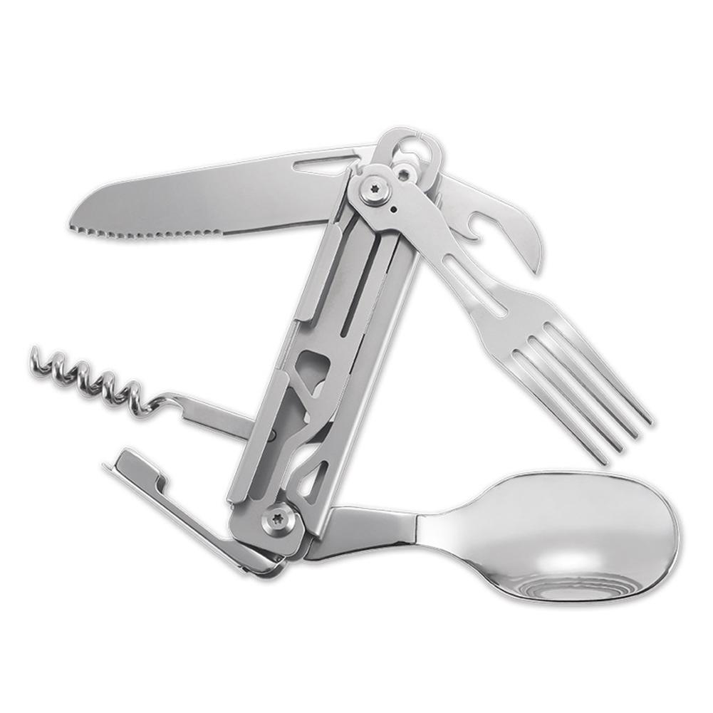 6 in 1 Multifunctional Camping Cutlery Foldable Portable Folding Cutlery EDC Tool Smooth for Picnic Hiking for Travelling BBQ