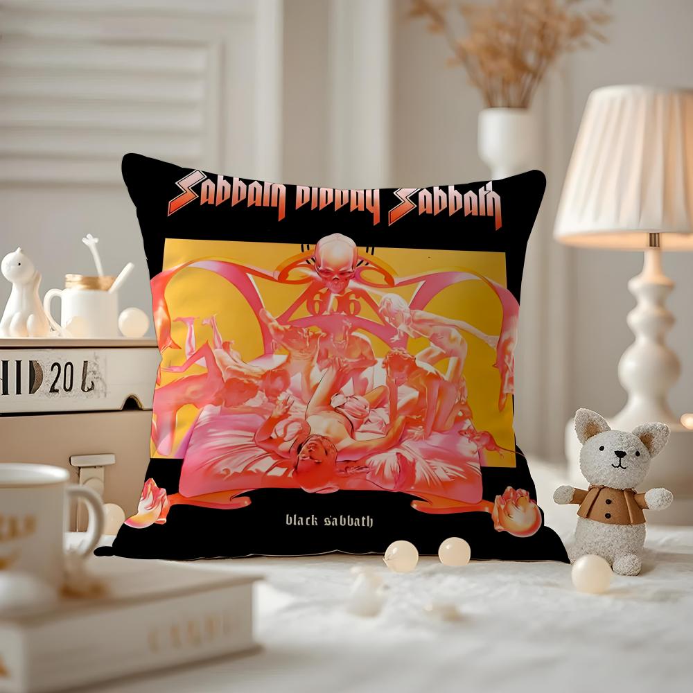 Black S-S-S-Sabbath Band Cushion Cover Pattern Printed Pillowcase For Living Room Sofa Cushion Cover & Bedroom Decor