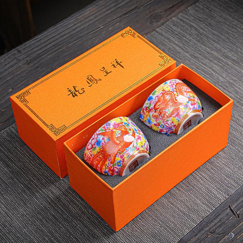Jingdezhen Ancient Style Handmade Retro Enamel Master Single Dragon and Phoenix Pair Tasting Cup Tea Set