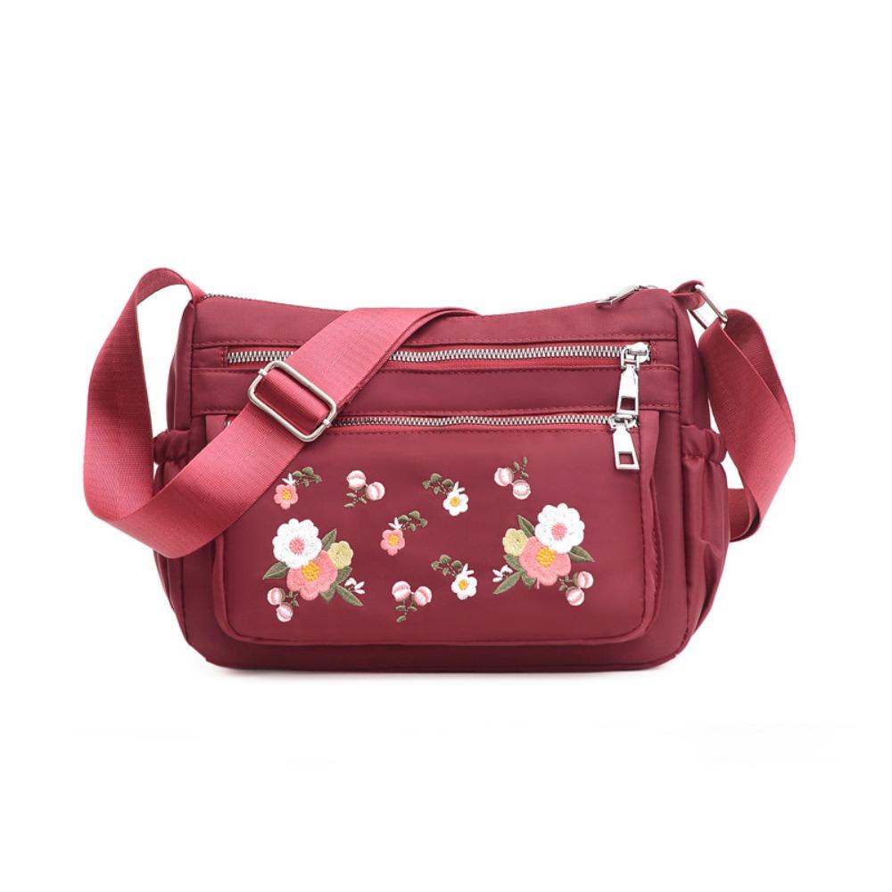 

Multi Pockets Nylon Floral Crossbody Bag Large Capacity Middle Aged Messenger Bag Handbag червоний