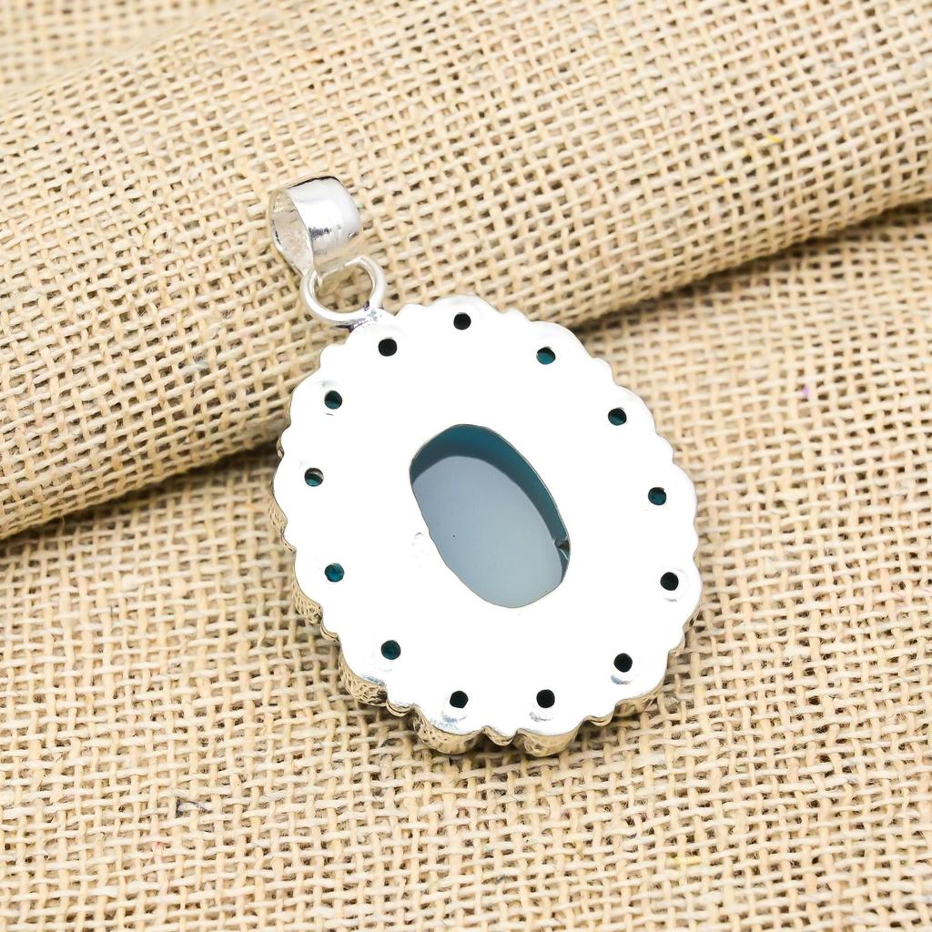 Aqua Chalcedony, Blue Topaz Gemstone 925 Sterling Silver Handmade Jewelry Unique Pendant