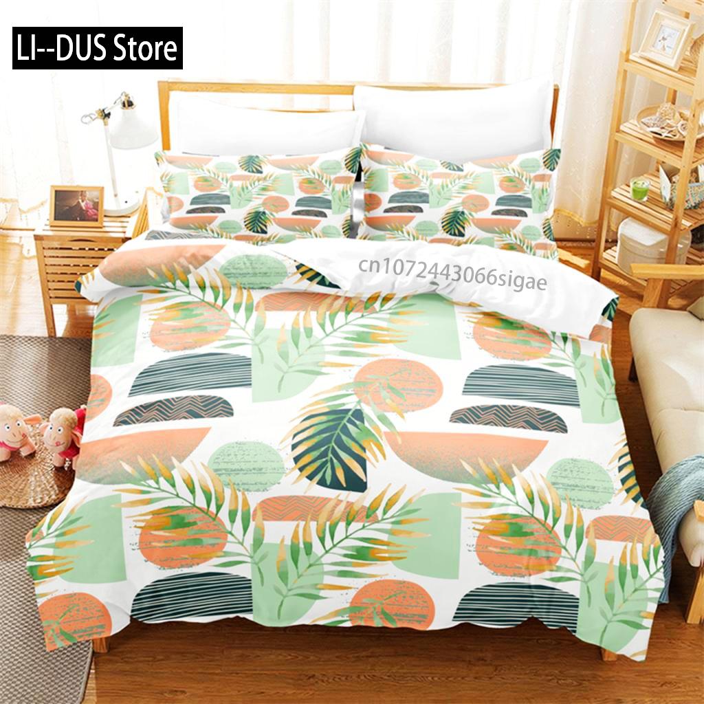 Comforter Tropical Green Plant Bedding Set 3D Bedding Digital Printing Queen Size Bedding Set Fashion Design Comforter (quilt)-EU Single(135*200cm)3pcs