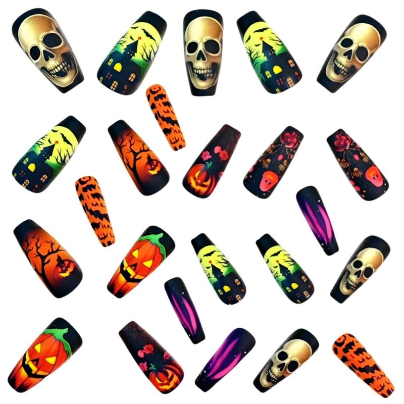 Halloween Press On Nail 24PCS Blush Detachable Artificial Nail -Light ABS For Women Party