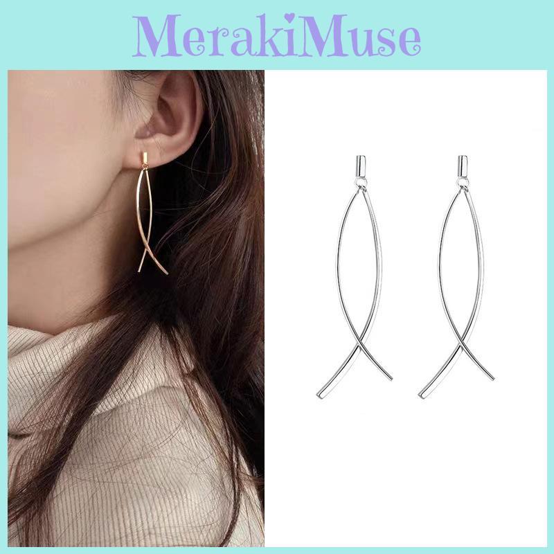 Crossed Chic Line Earrings Japanese Influence Sweet And Charming Individual